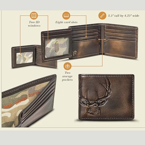 Men' Bifold Leather Wallet Hand Burnished Full Grain Cowhide Classic Slim Wallet - Picture 6 of 6